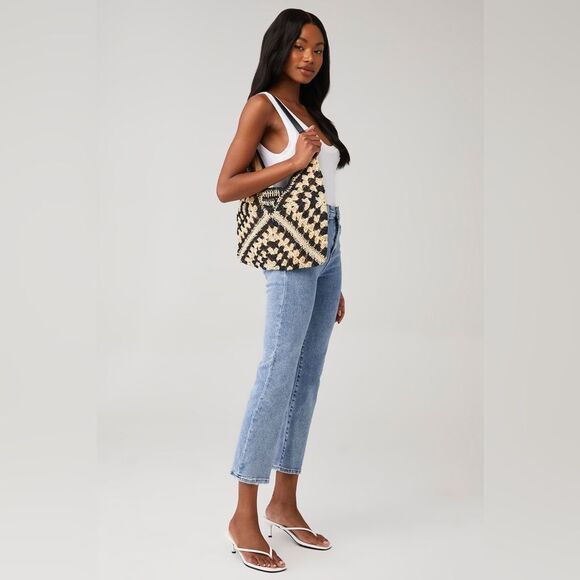 8 Other Reasons Multi Raffia Bohoemian Shoulder Bag - Tan/Black - Picture 2 of 6